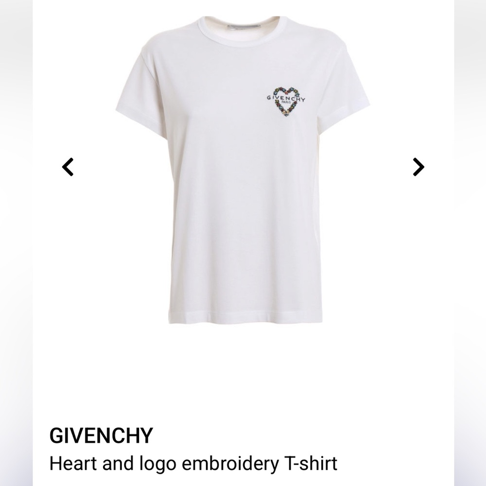 GIVENCHY Heart-Embellished Logo-Graphic Short-Sleeve Tee. White. Size M. EUC